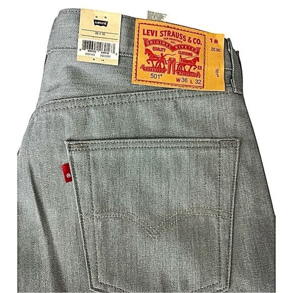 Levis 501 Jeans Mens 36x32 Grey Denim Button Fly NEW - Picture 5 of 9